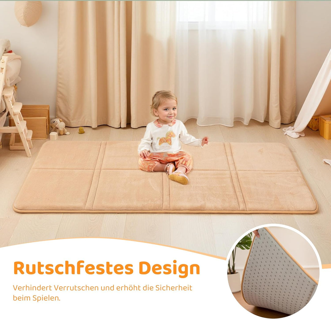 BYBYME 3cm Dicke Faltbare Krabbelmatte Baby, 80x150cm Spielmatte mit Rutschfester Unterseite, Weiche