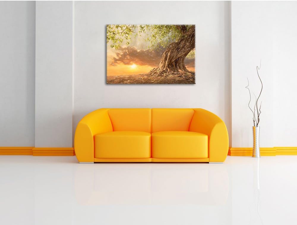 Pixxprint Verwurzelter starker Baum als Leinwandbild/Grösse: 100x70 / Wandbild/Kunstdruck/fertig bes