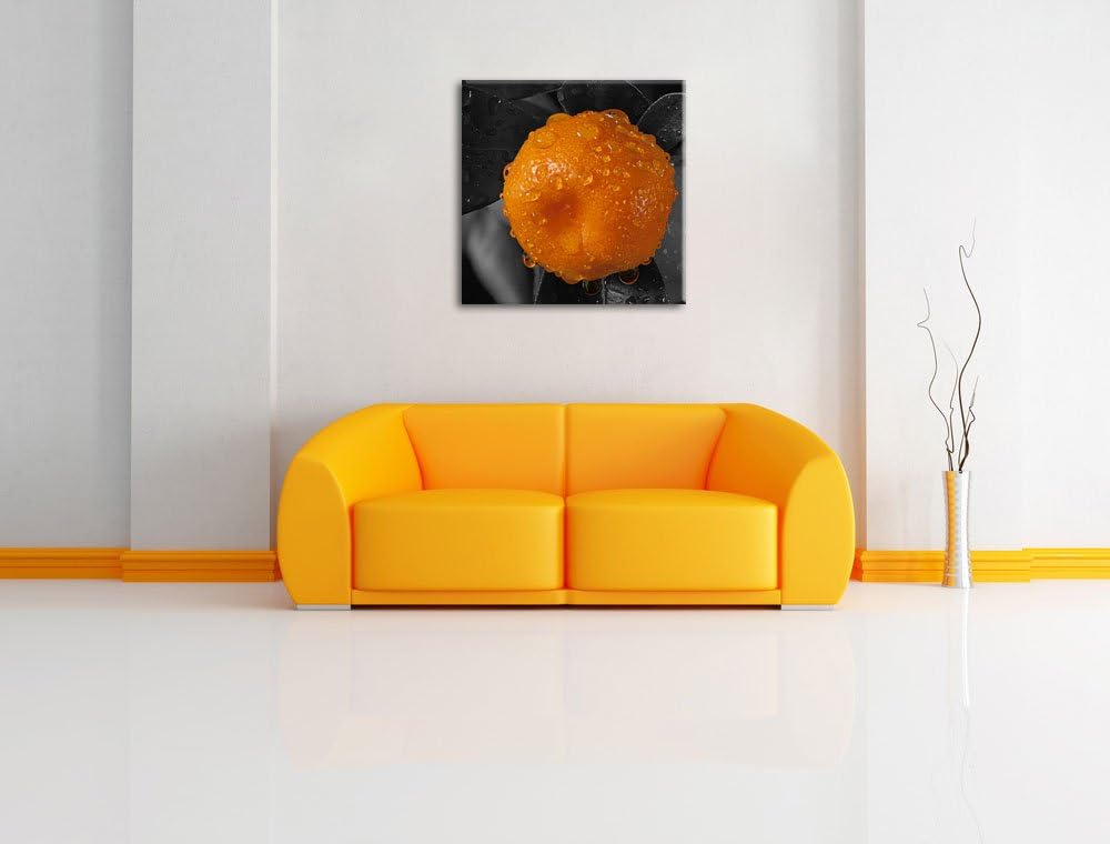 Pixxprint Orange mit Wassertropfen als Leinwandbild | Grösse: 70x70 cm | Wandbild| Kunstdruck | fert