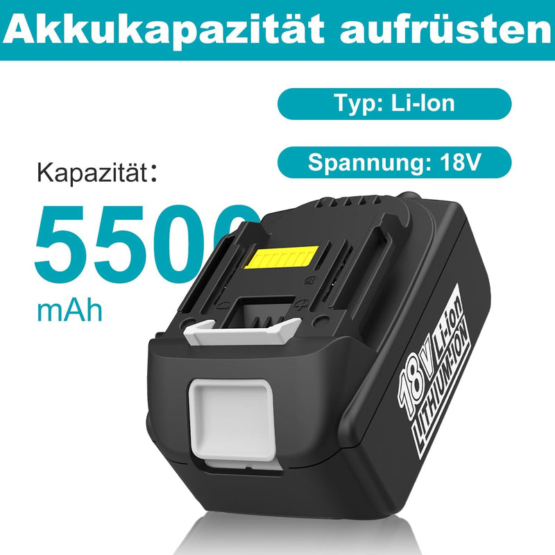 Energup 18V 5.5Ah Ersatzakku für Makita Akku 18V mit Ladegerät DC18RC Kompatibel mit Makita Ladegerä