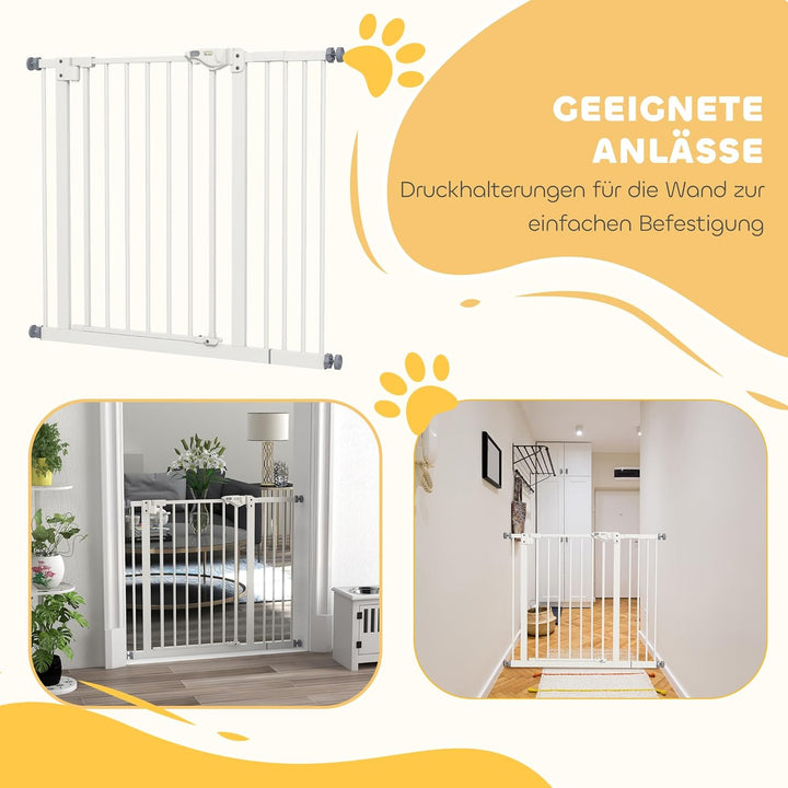 PawHut Türschutzgitter Treppenschutzgitter mit 14 cm Verlängerung Türgitter ohne Bohren mit Auto-Clo
