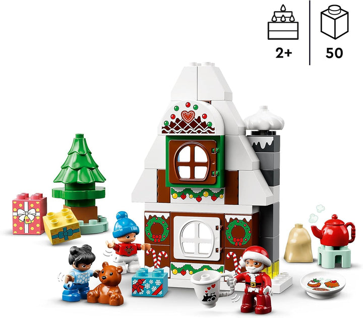LEGO 10976 DUPLO Lebkuchenhaus mit Weihnachtsmann Figur, Weihnachtshaus-Spielzeug, Geschenk für Klei