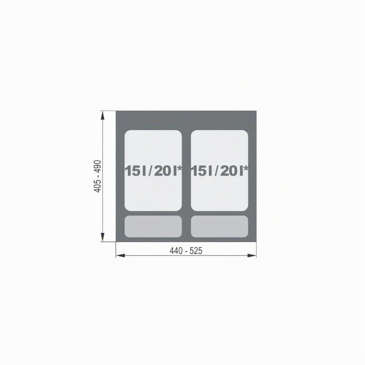 REJS Mülltrennsystem Küche für 60 cm Schrank 2-fach 2 x 15L mit Deckel &amp; Griff Einbau Abfallsammler