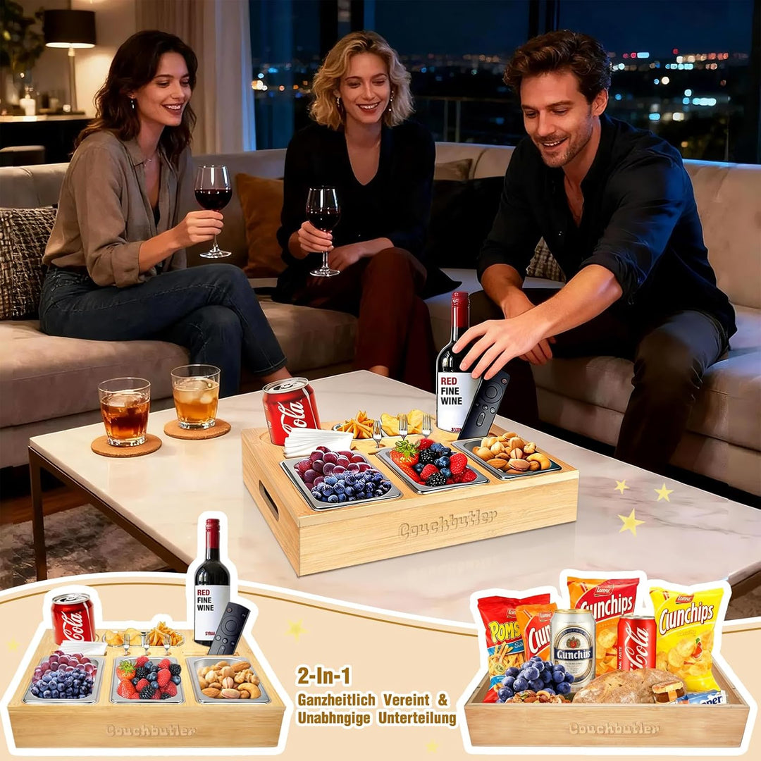 Couchbar Snackbox, Couch Bar Snackbar mit Geschenkbox, Sofa Tablett mit 3 Snackschalen, Sofatablett