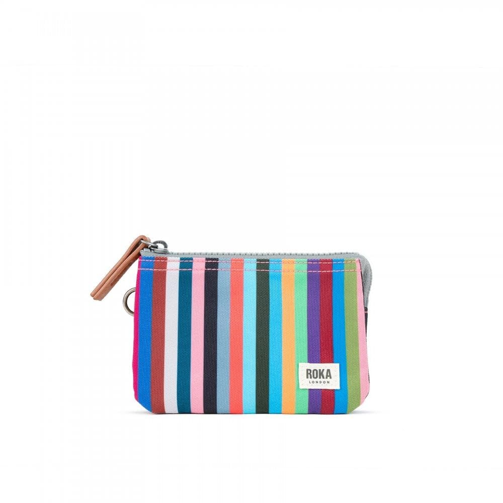 Roka London Carnaby Kleine recycelte Leinwand Multi Stripe, Bunt gestreift, S, Münzgeldbörse S Bunt