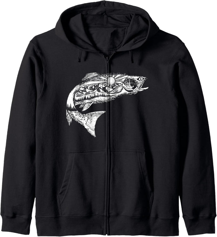 Trout Outdoor Illustration Series - Simple White Sketch Kapuzenjacke