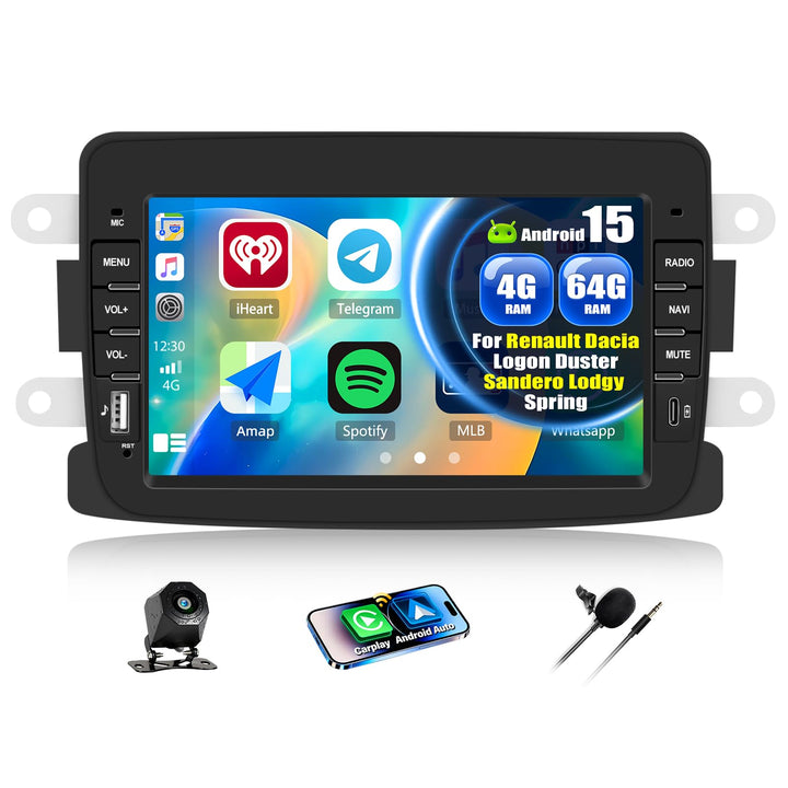 4+64G Android 15 CAMECHO 7 Zoll Autoradio für Renault Dacia Logon Duster Sandero Lodgy Spring mit Wi