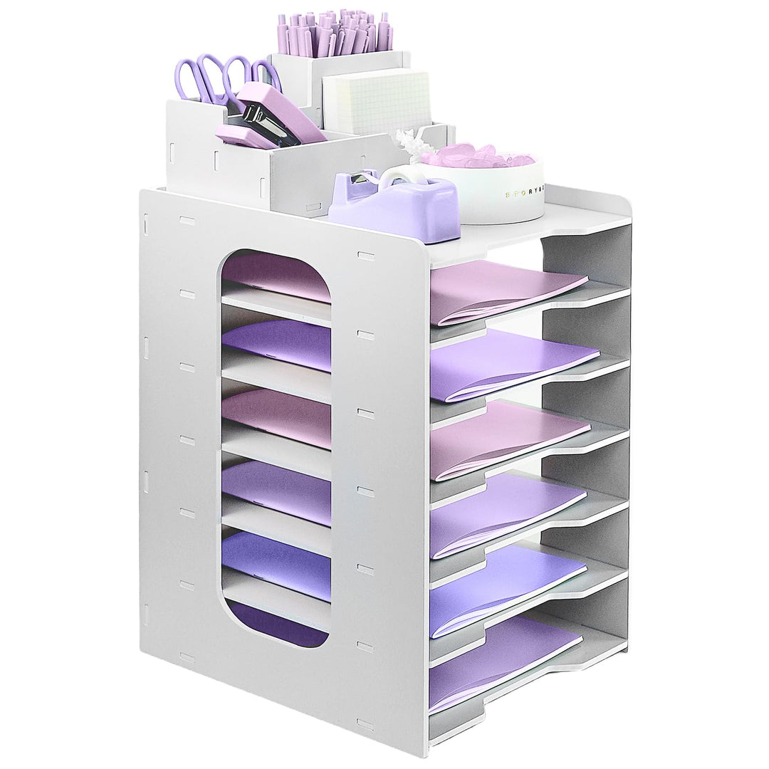 HMXLJJY Briefablage Organizer, A4 Papier Ablagefächer, 7-stöckiges Büro Aktenablage, Schreibtisch Da