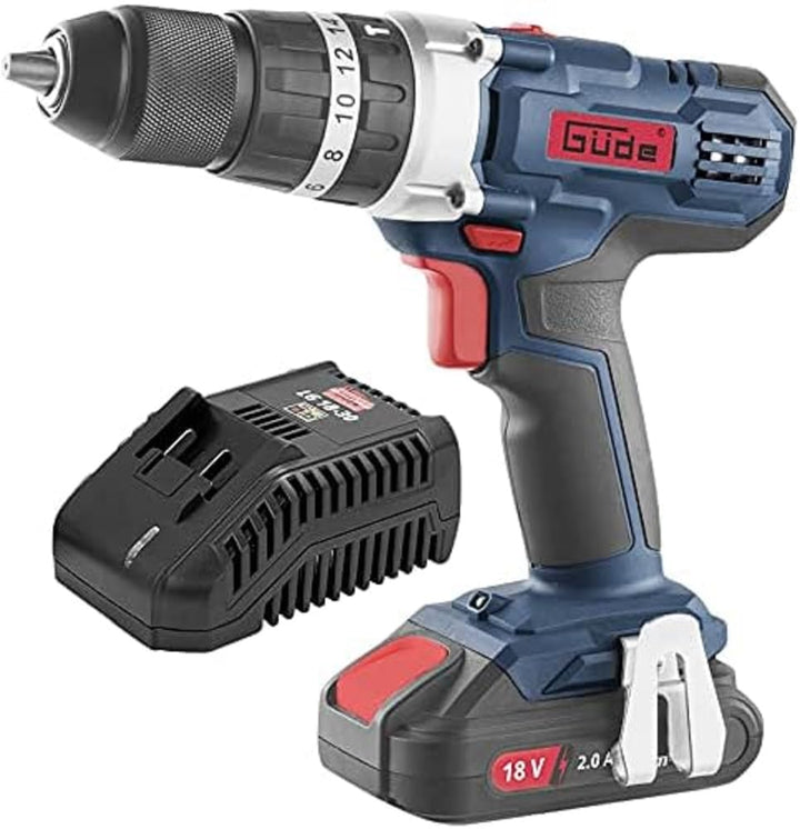 Güde 58504 BSB 18-201-30K Akku Schlagbohrschrauber (18V E³ Akkusystem, 16 Drehmomentstufen, 2Ah Li-I
