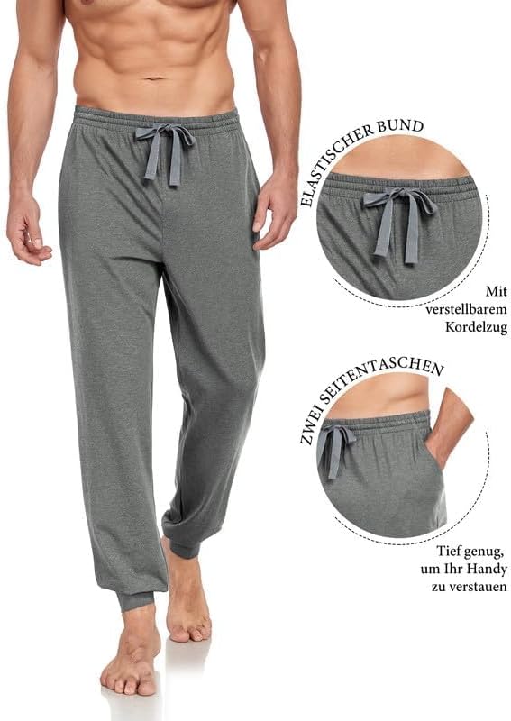 COLORFULLEAF Schlafanzughose Herren Lang Schlafhose mit Bündchen Pyjamahose für Männer Jogginghose 1