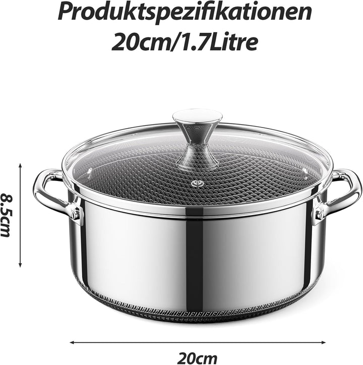 Kochtopf mit Deckel Hybrid 20cm/1.7L, Suppentopf Induktion Antihaft, Kühl bleibender Griff, Spülmasc