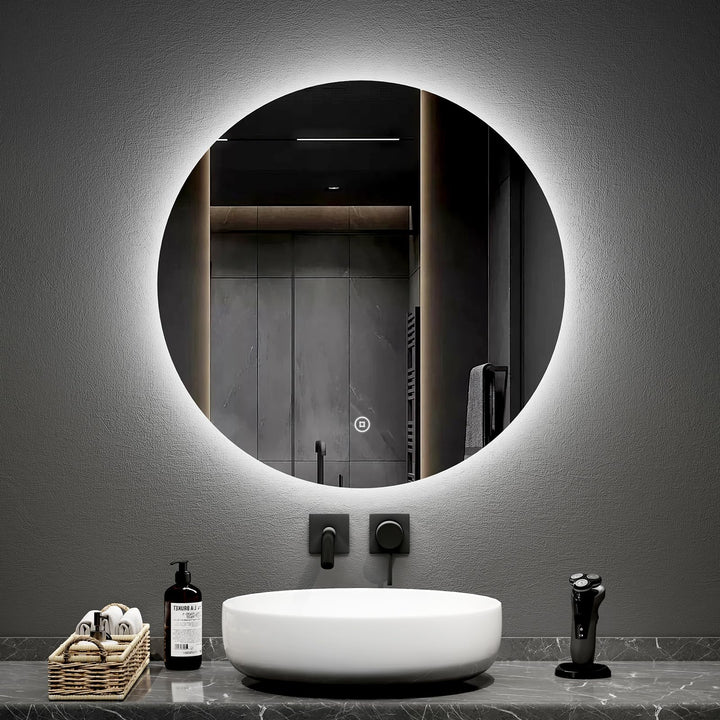 EMKE LED Badspiegel Rund 70cm Durchmesser Spiegel mit Beleuchtung Dimmbar kaltweisses Licht Badezimm