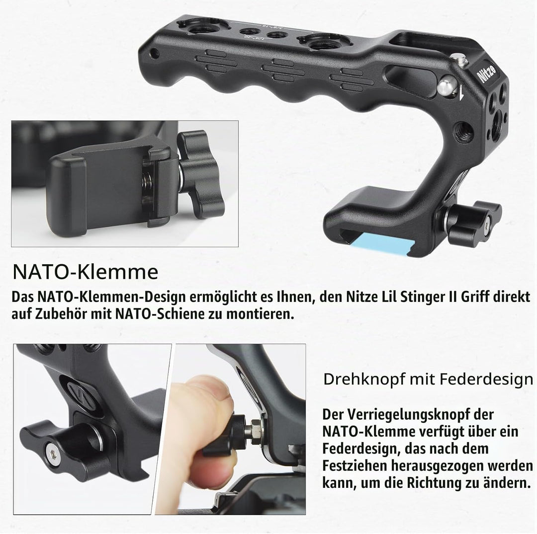 Nitze NATO TOP Handle,Mini Handle Grip mit NATO Clamp,Kamera Griff für Camera Cage, Universal Video