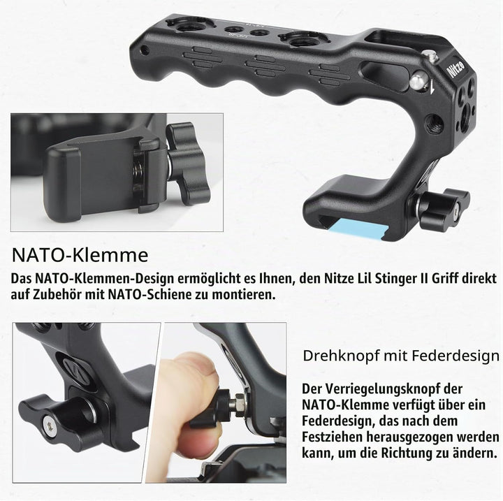 Nitze NATO TOP Handle,Mini Handle Grip mit NATO Clamp,Kamera Griff für Camera Cage, Universal Video