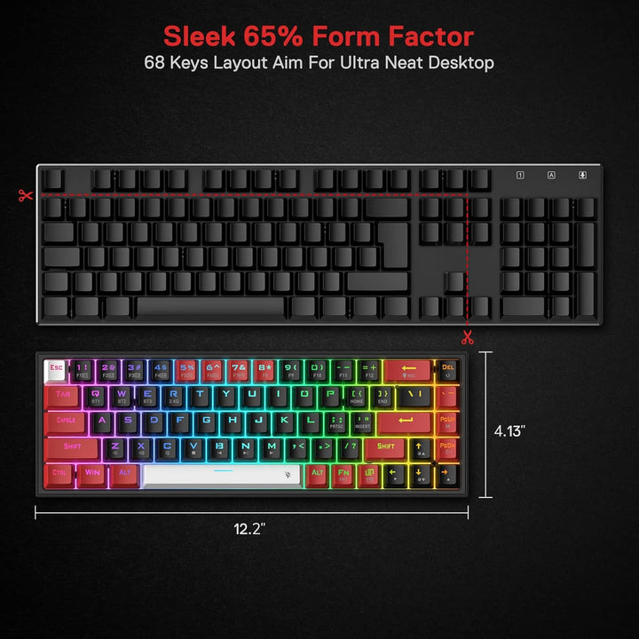 Redragon K631 Pro 65% Wireless RGB Gaming Tastatur, 68 Tasten Hot-swap-fähige Kompakte Mechanische T
