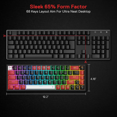 Redragon K631 Pro 65% Wireless RGB Gaming Tastatur, 68 Tasten Hot-swap-fähige Kompakte Mechanische T