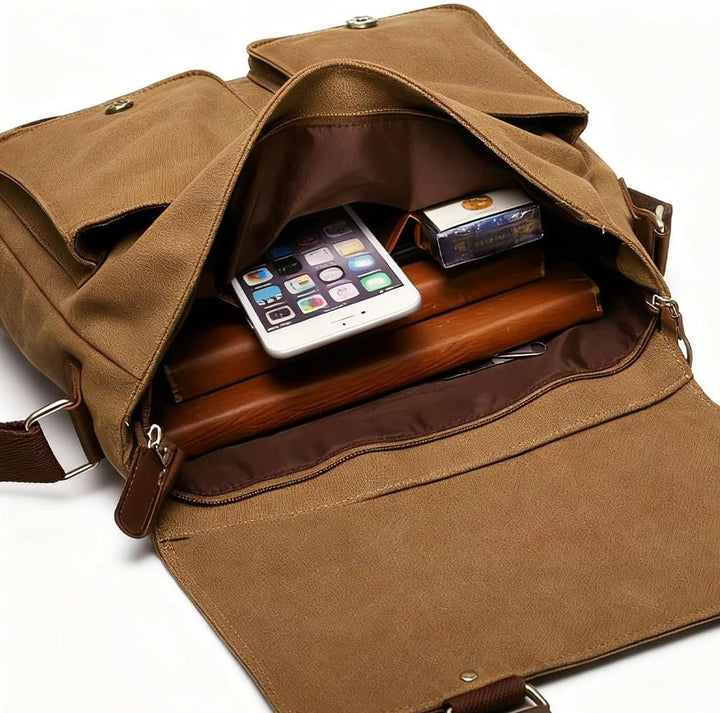 flintronic Umhängetasche, Vintage Canvas Schultertasche Herren Damen, Aktentasche Laptoptasche mit V