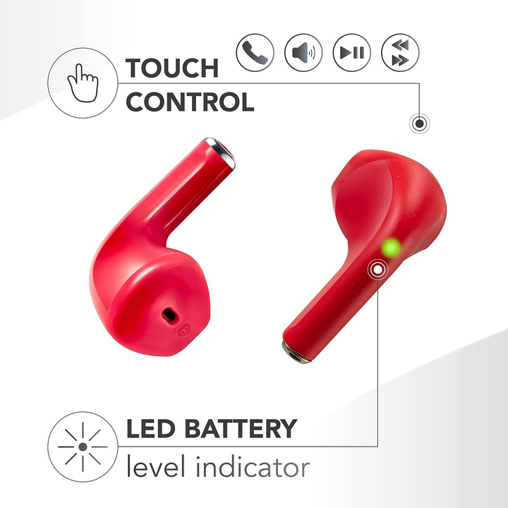 Music Sound | Swag - Kabelloses Kapsel-Headset - Wiedergabezeit bis 20 Stunden - Bluetooth - Rot, Ro