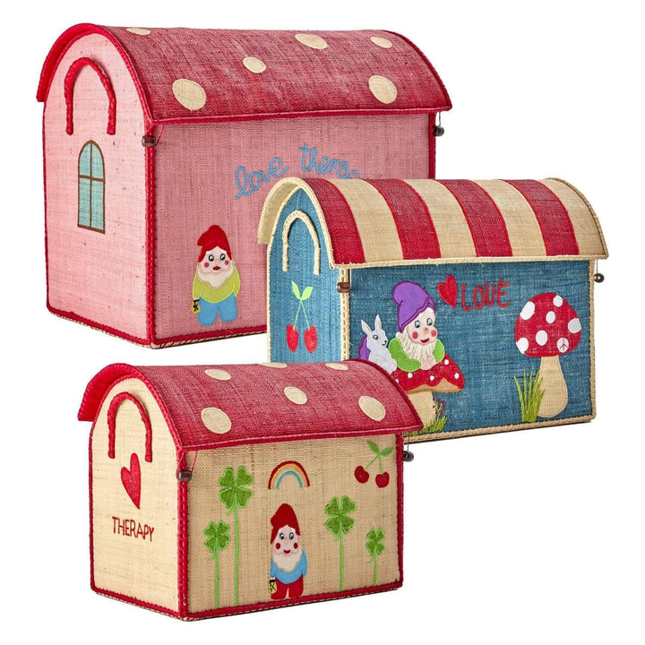Rice - Grosses Set mit 3 Spielzeugkörben, Bast Aufbewahrungshaus -Mehrfarbig, Thema Love Therapy (3e