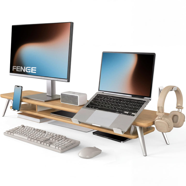 Fenge Monitorständer, 108cm, Monitor Stand, für Laptop PC TV, Dunkle Eiche, Dunkle Eiche