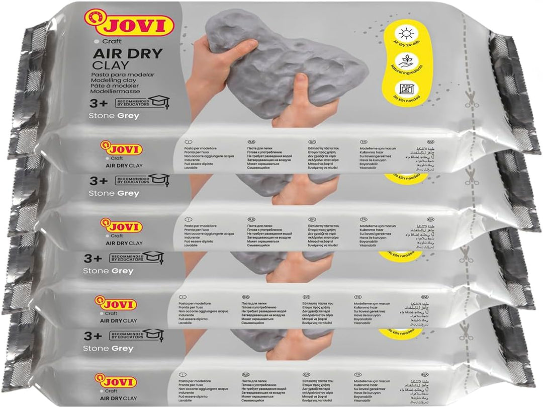 Jovi Air Dry Modelliermasse, gebrauchsfertig, lufttrocknend, auf Basis von Feuchtton, 1 kg in grau,