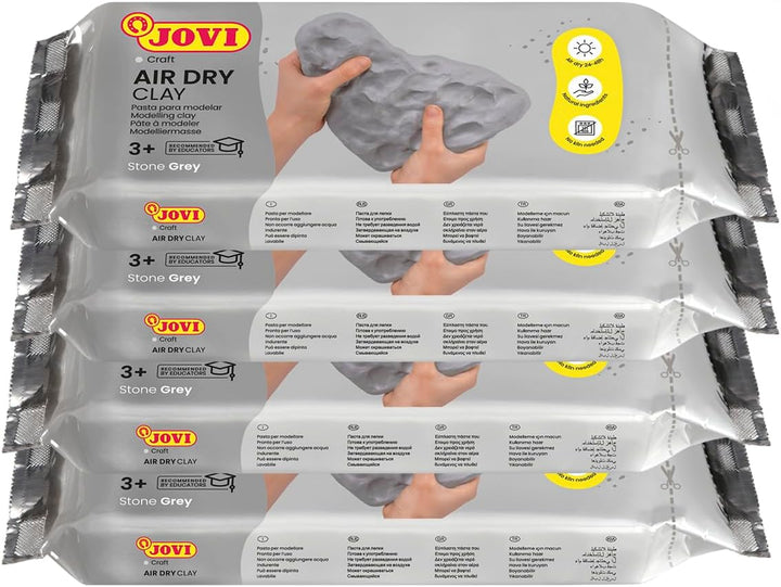 Jovi Air Dry Modelliermasse, gebrauchsfertig, lufttrocknend, auf Basis von Feuchtton, 1 kg in grau,