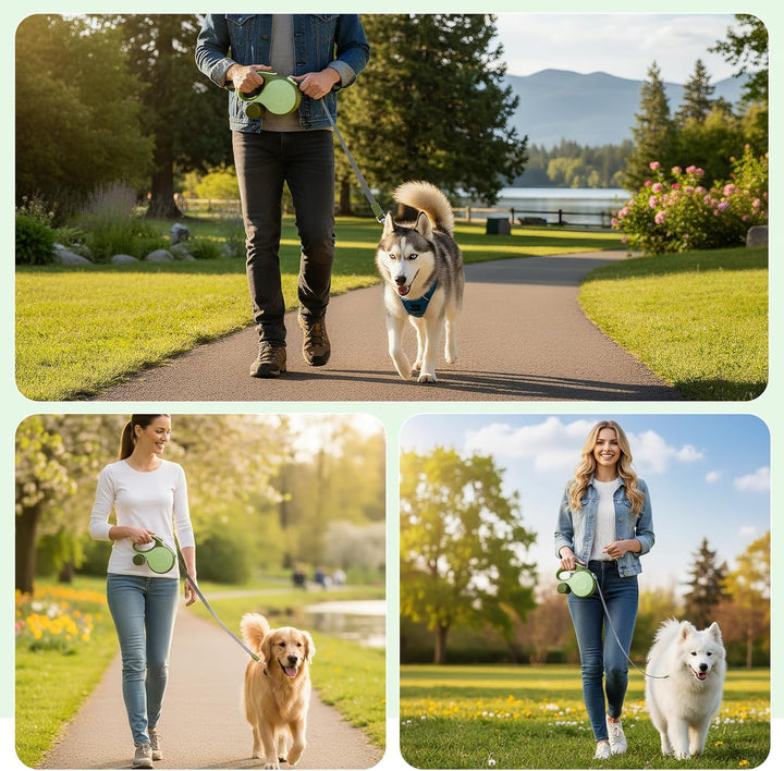 Einziehbare Hundeleine 8m, Rollleine für Hunde bis 50kg, Hundeleine mit Stahlseil & Kotbeutelhalter,