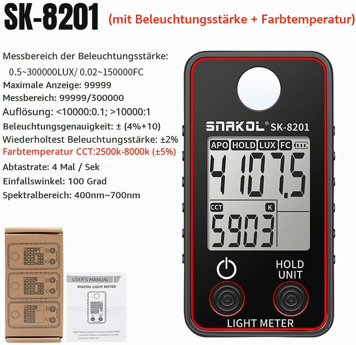 Farbtemperaturtester Hochpräzises Beleuchtungsstärkemessgerät 0,5-300000 LUX LED-Beleuchtungstestmes