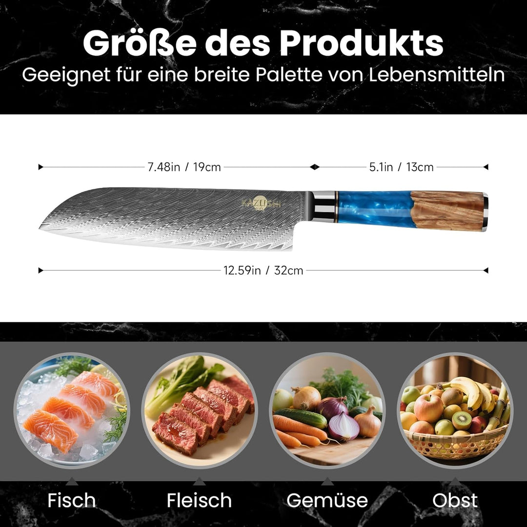 KAZUSHI Santoku Messer 19cm, Japanischem VG-10-Stahl Ergonomischer Griff | Profi Santoku Küchenmesse