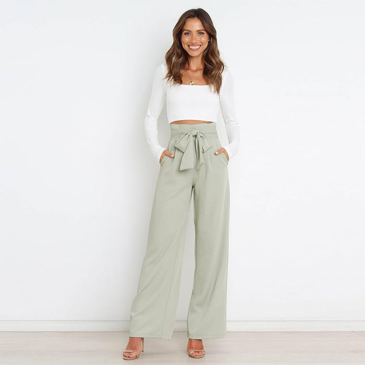 Odizli Damen Elegant High Waist Lang Weite Hose Sommer Business Festlich Anzughose mit Gürtel S Hell