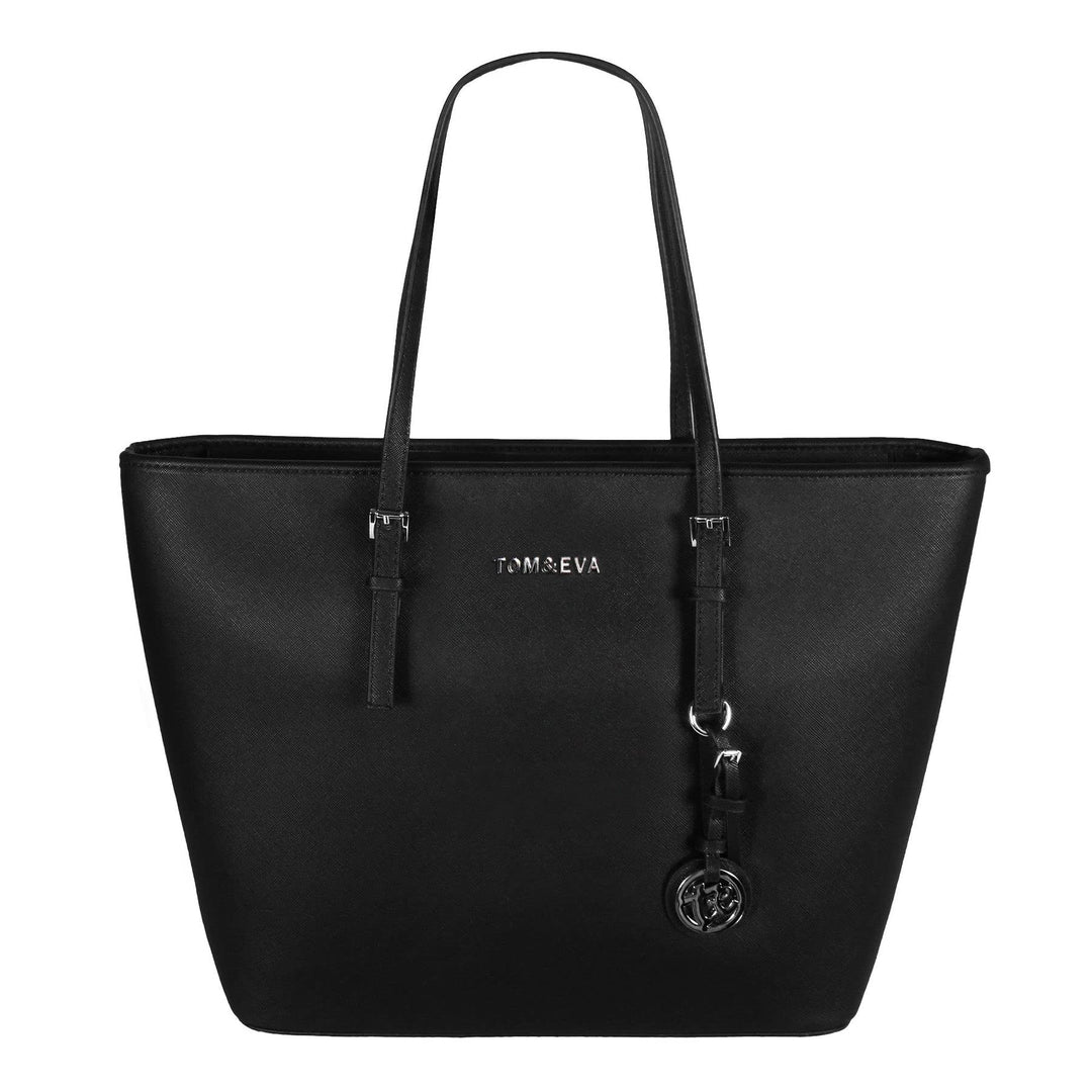 Tom & Eva TE-Jet Set Tasche Damen Shopper Schultertasche Schwarz Gross Kunstleder Saffiano-Prägung H
