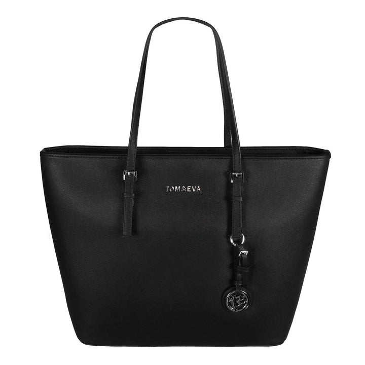 Tom & Eva TE-Jet Set Tasche Damen Shopper Schultertasche Schwarz Gross Kunstleder Saffiano-Prägung H