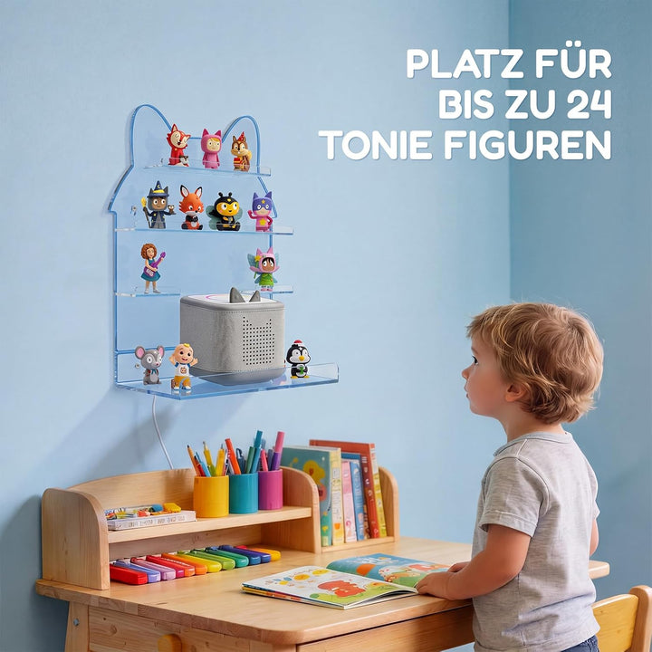 AITEE Acryl Tonie Wandregal 24 Figuren für Toniebox 1&amp;2 Hellblau Hausform | Wandregal für Tonie Figu