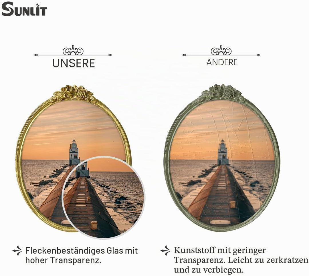 Sunlit Vintage Bilderrahmen, 20,3 x 25,4 cm, oval, antiker Bilderrahmen mit Glasfront, Luxus-Foto-Di