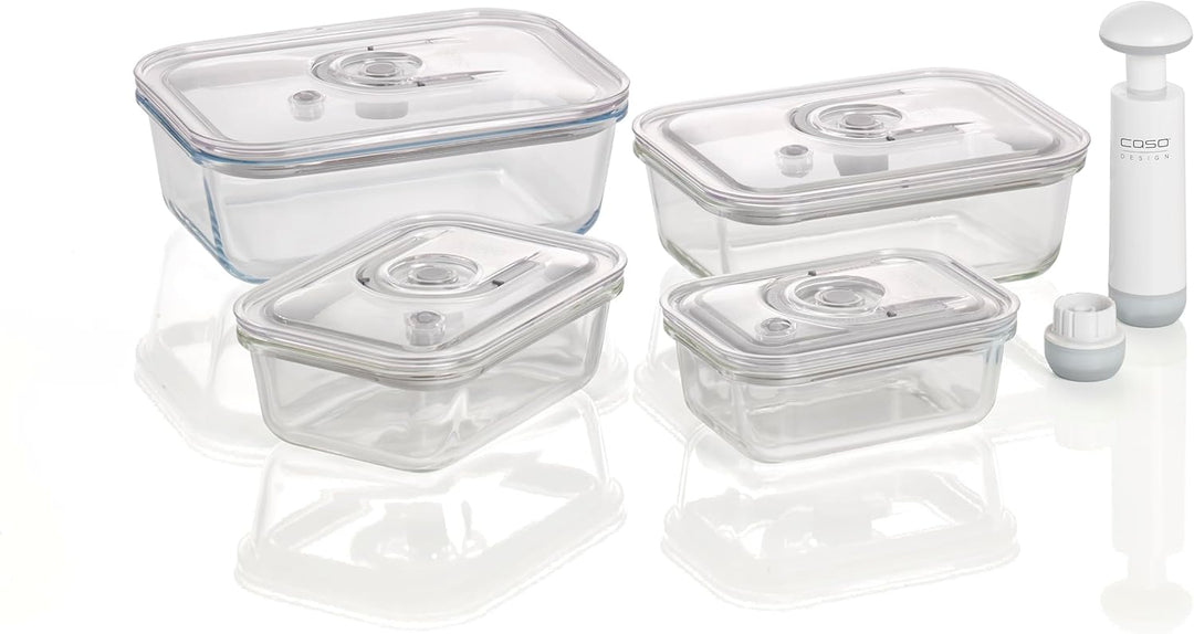 CASO VacuBoxx E-Set - 4 extrem stabile eckige Vakuumbehälter aus Borosilikatglas, BPA-Frei, hitzebes
