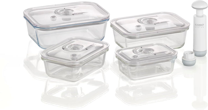 CASO VacuBoxx E-Set - 4 extrem stabile eckige Vakuumbehälter aus Borosilikatglas, BPA-Frei, hitzebes