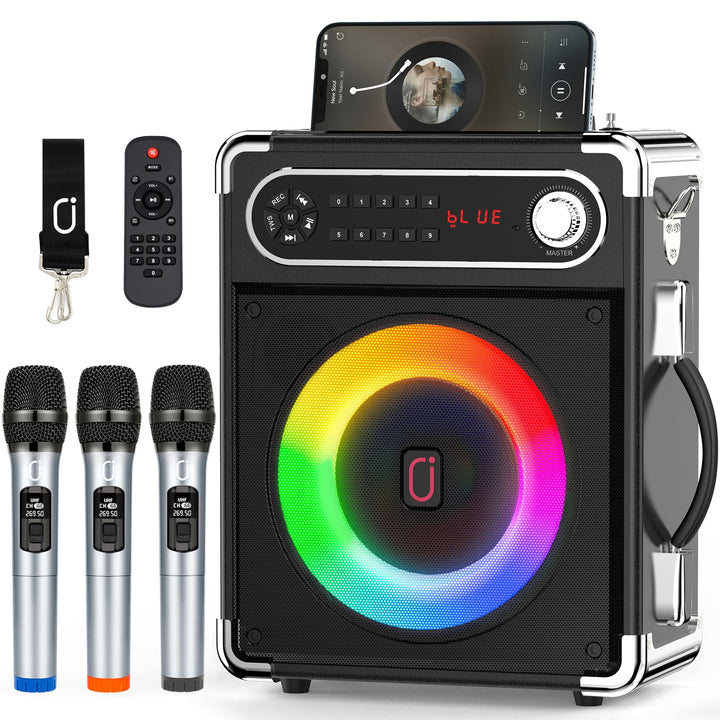 JYX Karaoke Maschine, Karaoke Anlage mit 3 Mikrofonen, Tragbare Bluetooth Lautsprecher für Erwachsen