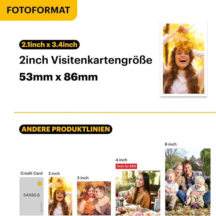 KODAK Mini 2 ERA 4PASS Mobiler Fotodrucker (5,3x8,6cm) (Gelb, Fotodrucker + 8 Blatts) Mini 2 Fotodru
