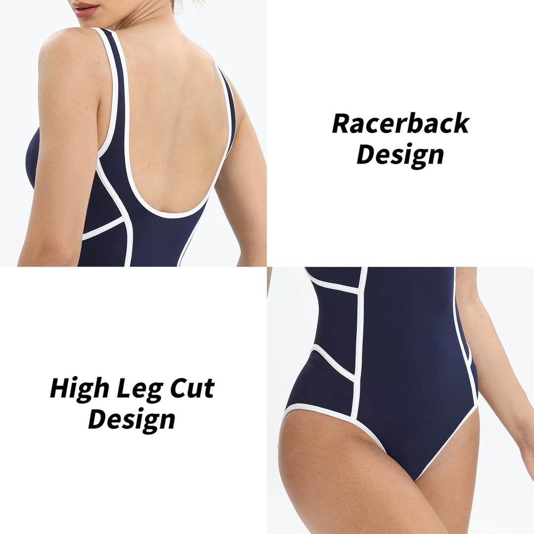 Veranobreeze Damen Sport Badeanzug Racerback Schwarz Sport Bademode 38 Blau, 38 Blau