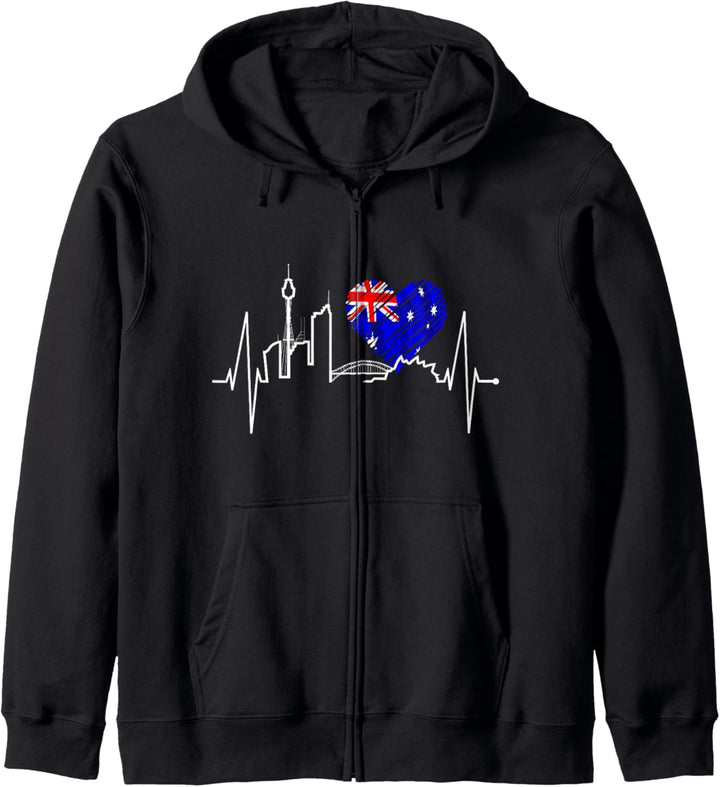 Sydney Skyline Herzschlag Australien Liebe Flagge Fan Sydney Kapuzenjacke