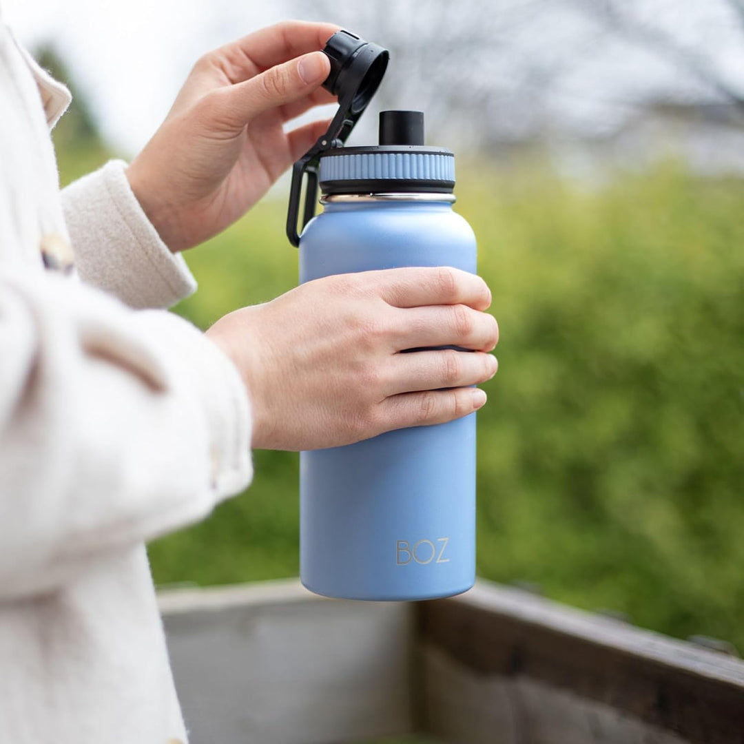 BOZ Isolierte Edelstahl-Wasserflasche mit breiter Öffnung, BPA-frei, doppelwandig, hellblau, Hellbla