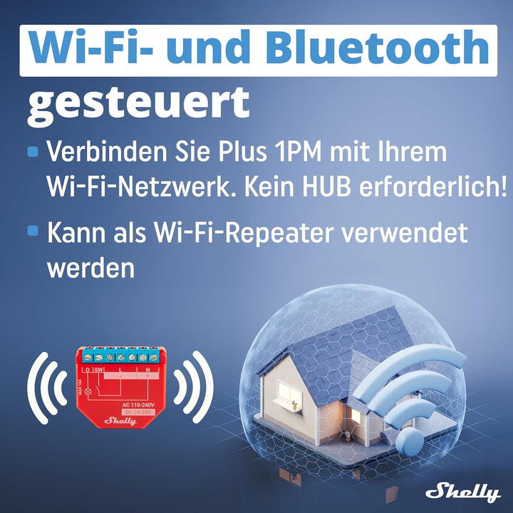 Shelly Plus 1PM | WiFi & Bluetooth Smart-Relais-Schalter mit Leistungsmessung | Hausautomatisierung