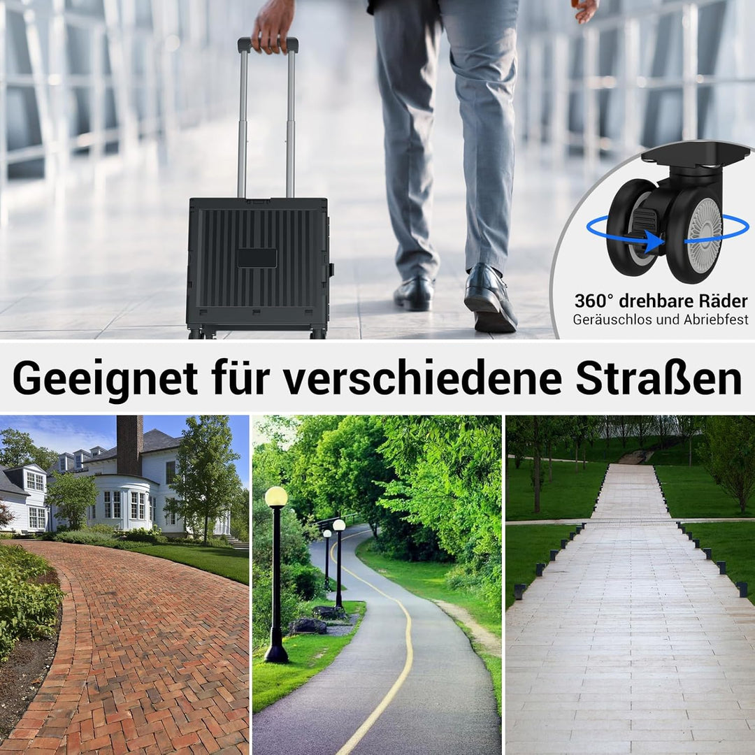 Einkaufstrolley klappbar, Einkaufswagen bis 30 kg, Transportbox mit 4 Rollen, Shopping Trolley Verst