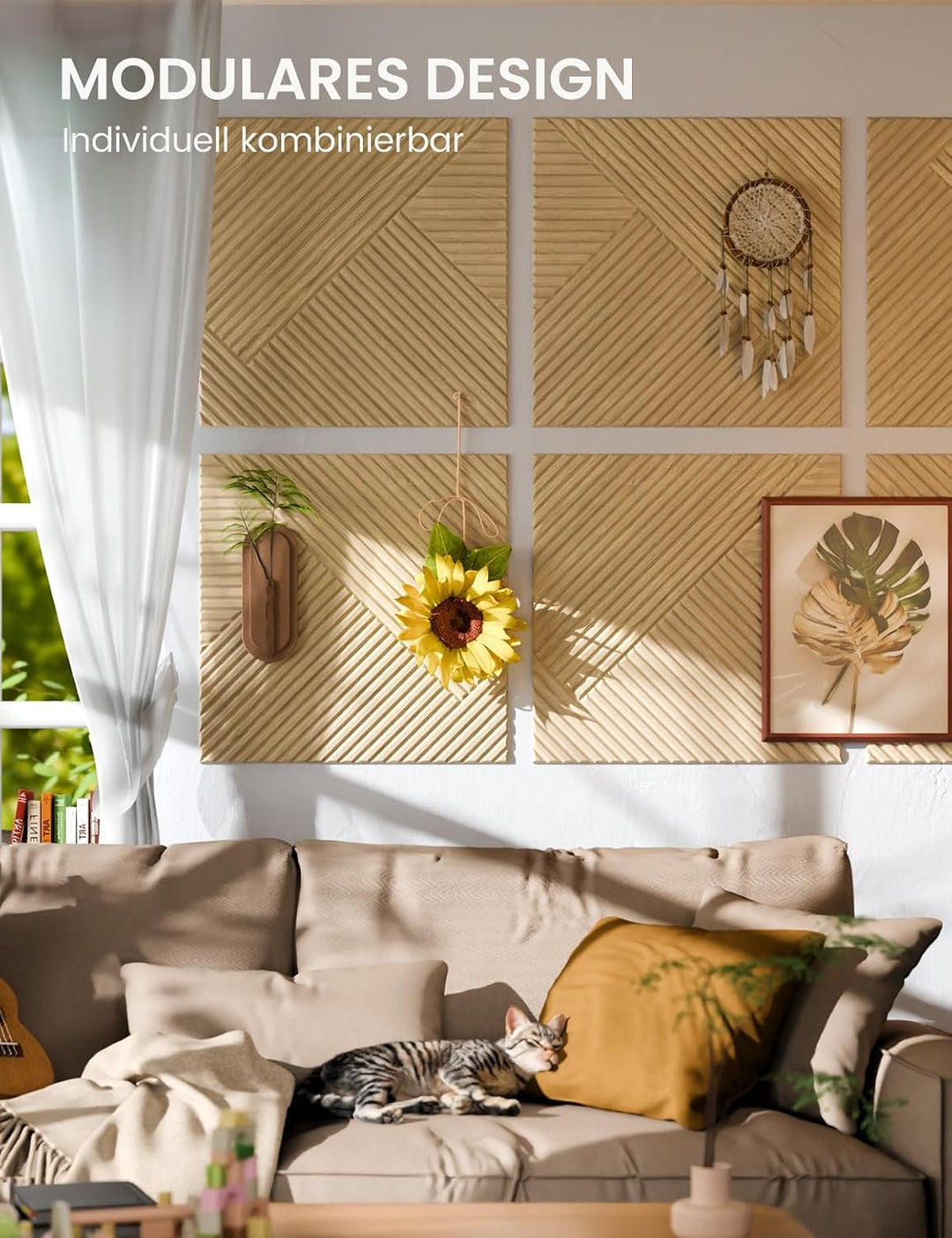 Fluxynara Akustikpaneele 180×120 cm, 6er-Set, Eiche Natur/Raute Fine-stripe 6-pack Eiche Natur/Raute