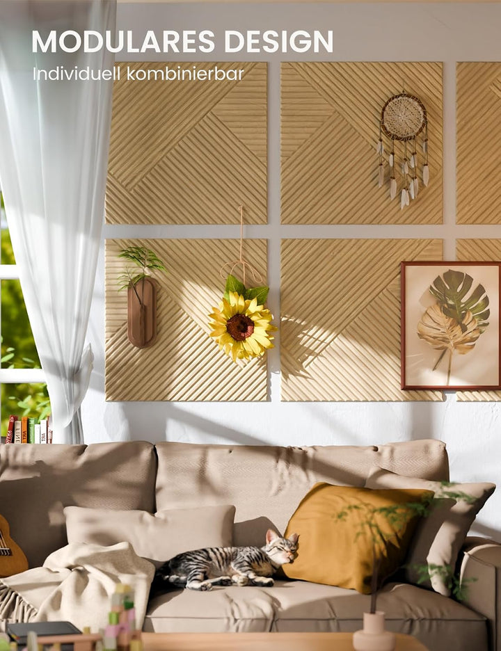 Fluxynara Akustikpaneele 180×120 cm, 6er-Set, Eiche Natur/Raute Fine-stripe 6-pack Eiche Natur/Raute