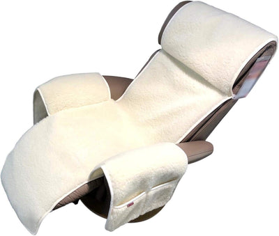 Alpenwolle Sesselschoner Relaxsessel Merino gelockt mit Taschen 100% Wolle Naturweiss