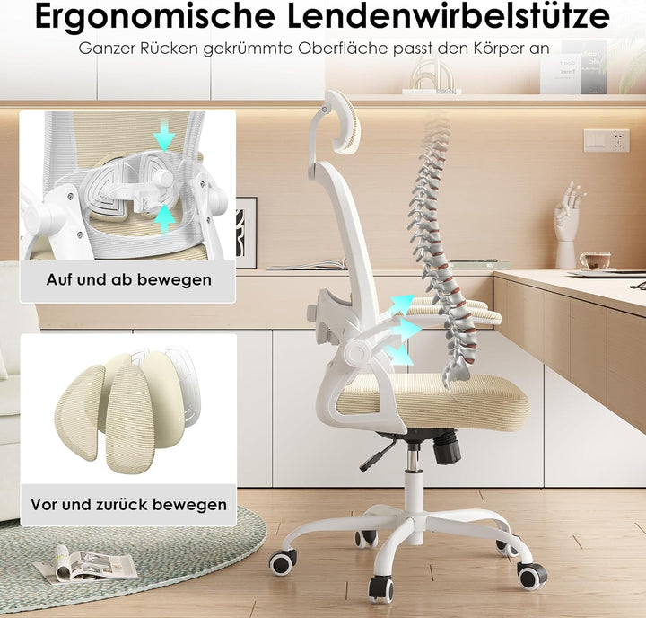 Farini Höhenverstellbar Schreibtischstuhl mit Armlehne, Ergonomischer Stuhl Bequemer Bürostuhl mit R