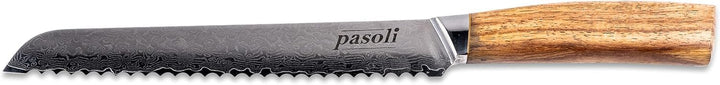 pasoli Damast Brotmesser inkl. Klingenschutz | 67-lagiger VG-10 Damaszener-Stahl | scharfe 20 cm Kli