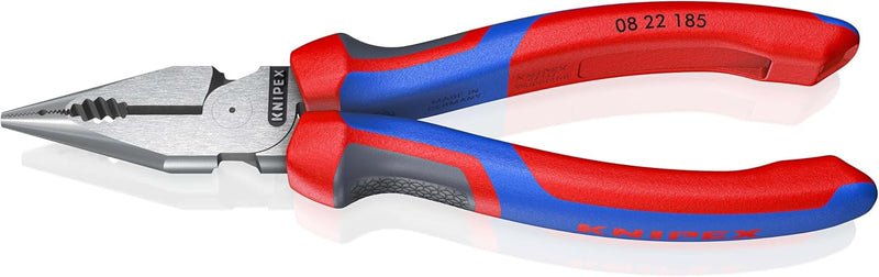 KNIPEX 08 22 185 Spitz-Kombizange mit Mehrkomponenten-Hüllen schwarz atramentiert 185 mm