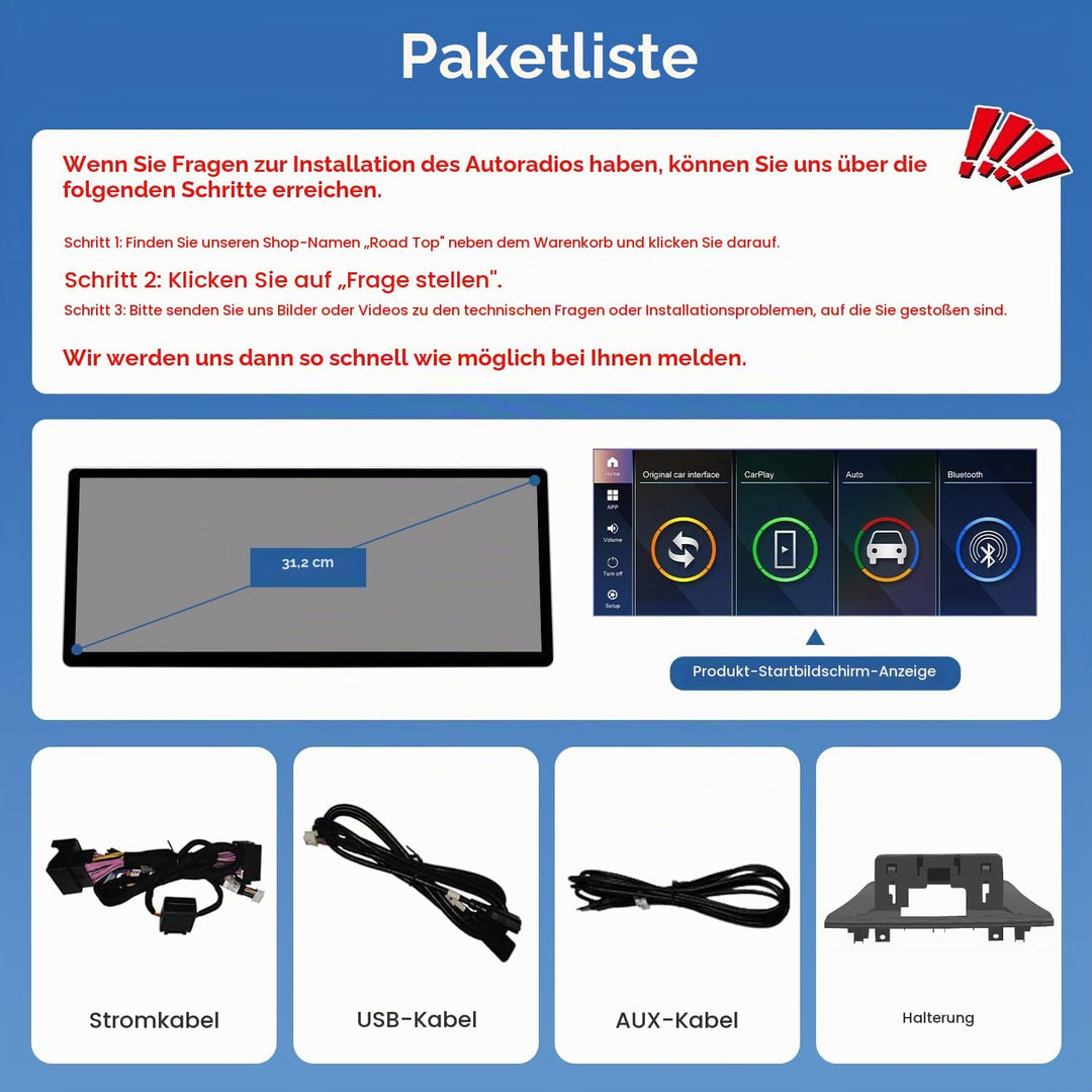 Road Top 12,3 Zoll Ultraschmaler Autoradio Carplay für BMW X1 F48 mit NBT | 2015-2018 Jahr, Linux HD